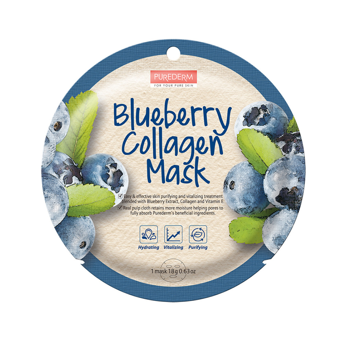 Thumbnail PUREDERM BLUEBERRY COLLAGEN MASK ADS803