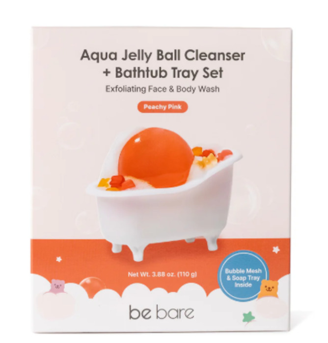 Anúncio: BE BARE AQUA JELLY BALL CLEANSER + BATHTUB TRAY SET - PEACHY PINK